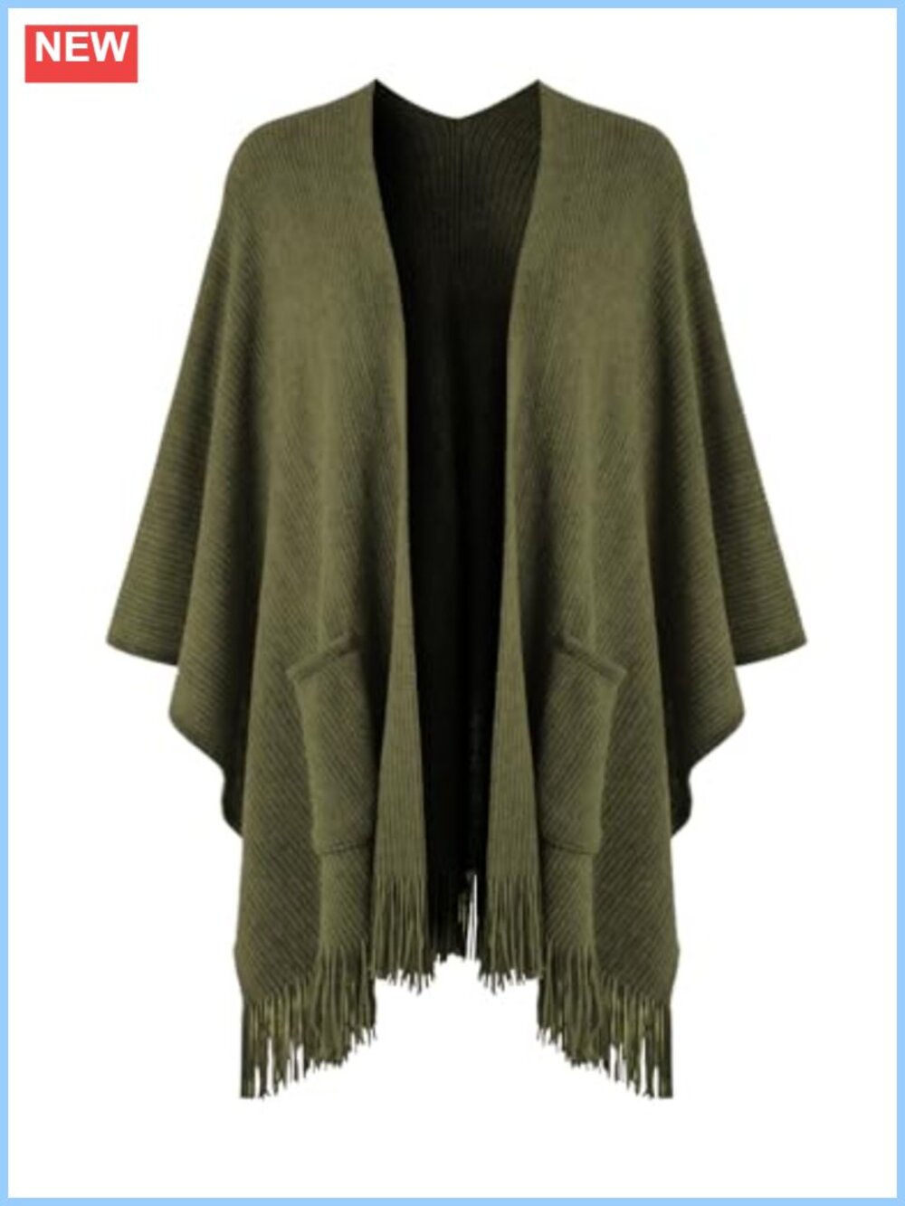 Ferand Knitted Shawl Wrap with Pockets Open Front Poncho Cape Fringe